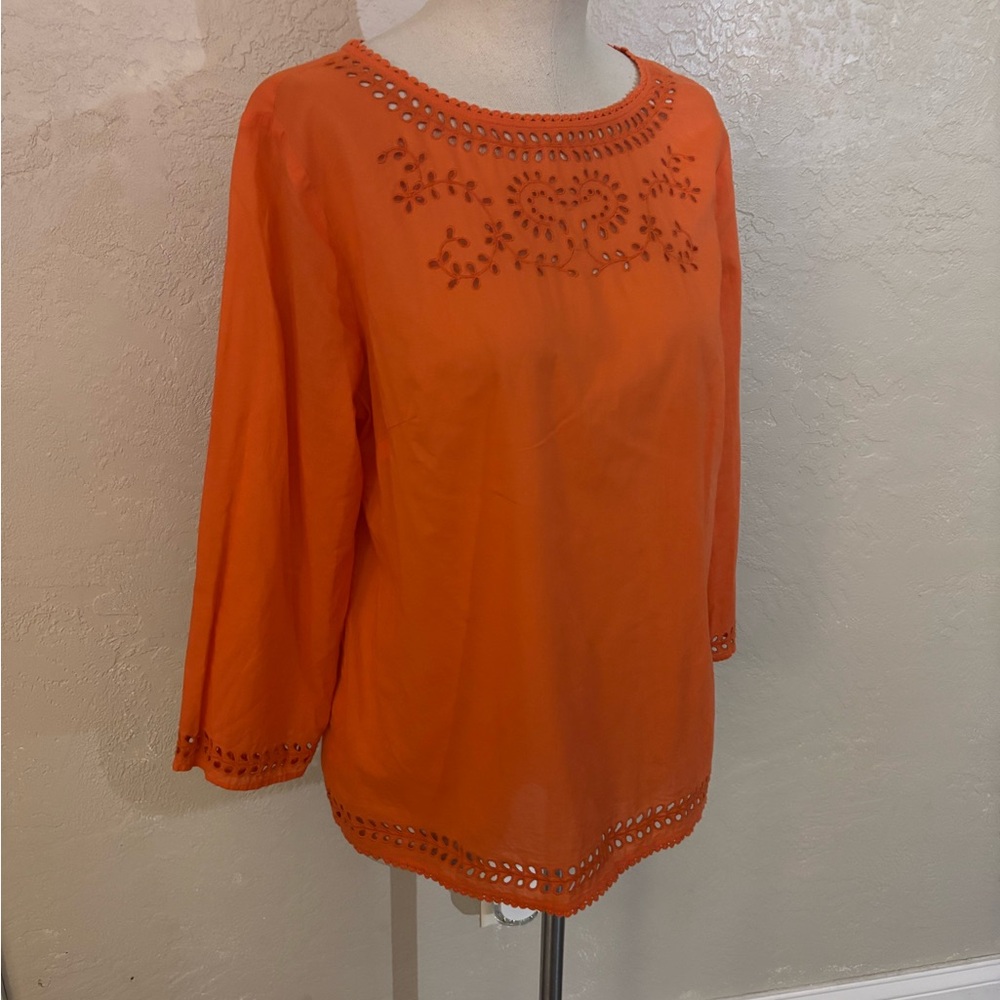 Women's Talbots Orange Eyelet Detail Blouse Sz Med